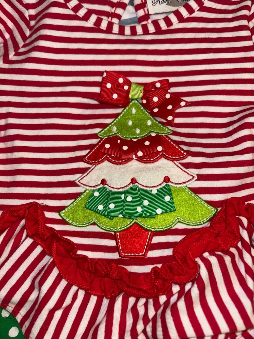 Rare Editions Red & Green Polka Dot Christmas Tree Ruffle Outfit